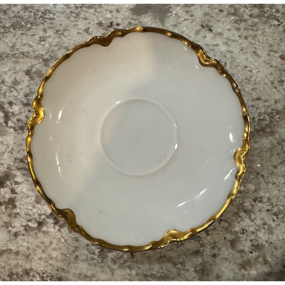 Haviland France Limoges Porcelain Saucer Scalloped Gold Gilded Rim White 5 inch